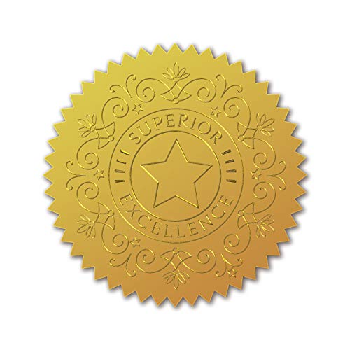 craspire 100 Stück Geprägte Goldfolie-Zertifikat-Siegel Selbstklebende Aufkleber Medaillendekorations-Aufkleber Zertifizierung Abschluss Corporate Seals Notarsiegel Umschläge (Superior Excellence) von craspire