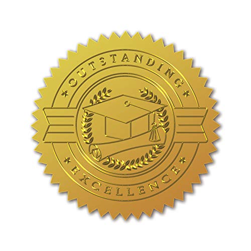 craspire 100 Stück Geprägte Goldfolien-Zertifikat-Siegel Selbstklebende Aufkleber Medaillendekor-Aufkleber Zertifizierung Abschluss Corporate Seals Notarsiegel Umschläge (HERVORRAGENDE Exzellenz) von craspire