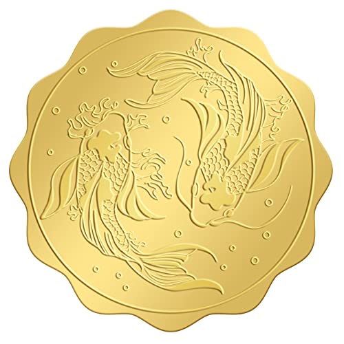 craspire 100 Stück Goldfolien-Aufkleber, Geprägte Zertifikatssiegel, Selbstklebende Aufkleber, Medaille, Dekoration, Zertifizierung, Abschlussfeier, Firmennotar (Koi) von craspire