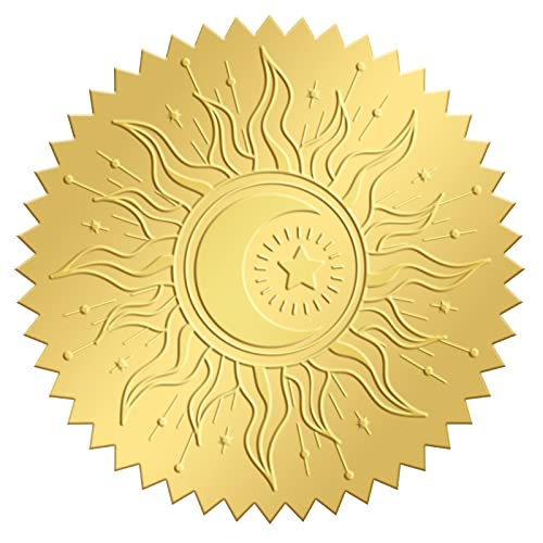 craspire 100 Stück Goldfolien-Aufkleber, Geprägte Zertifikatssiegel, Selbstklebende Aufkleber, Medaille, Dekoration, Zertifizierung, Abschlussfeier, Unternehmensnotar (Sonne) von craspire