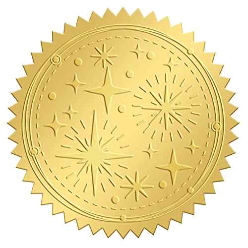 craspire 100 Stück Goldfolien-Aufkleber, Geprägte Zertifikatssiegel, Selbstklebende Aufkleber, Medaille, Dekoration, Zertifizierung, Abschlussfeier, Unternehmensnotar (Stern) von craspire