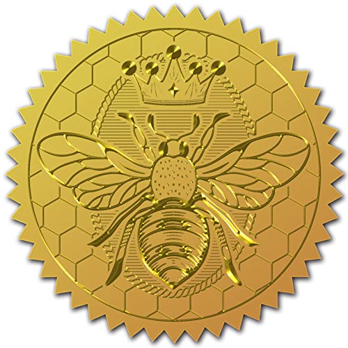 craspire 100 Stück Goldfolien-Aufkleber, Geprägte Zertifikatssiegel, Selbstklebende Aufkleber, Medaillen-Dekorationsaufkleber, Zertifizierung, Abschlussfeier, Firmennotarsiegel, Umschlag (Biene) von craspire