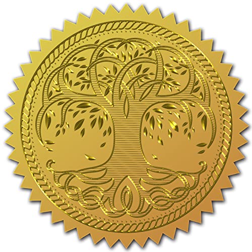 craspire 100 Stück Goldfolien-Aufkleber, Geprägte Zertifikatssiegel, Selbstklebende Aufkleber, Medaillen-Dekorationsaufkleber, Zertifizierung, Abschlussfeier, Notarsiegel, Umschlag (Baum des Lebens) von craspire