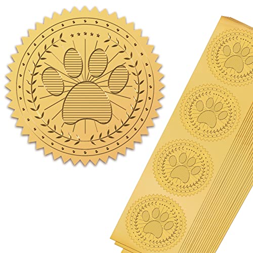craspire 100 Stück Selbstklebende Goldfolie Geprägte Aufkleber 5 cm Medaille Dekoration Aufkleber Zertifizierung Abschluss Unternehmenssiegel Notarsiegel Umschlag (Hundepfote) von craspire