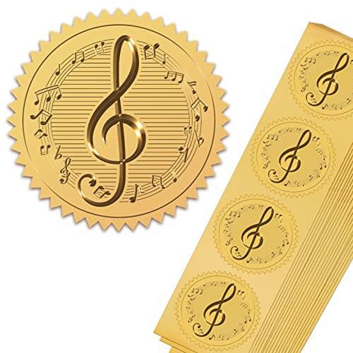 craspire 100 Stück Selbstklebende Goldfolie Geprägte Aufkleber 5 cm Medaille Dekoration Aufkleber Zertifizierung Abschluss Unternehmenssiegel Notarsiegel Umschlag (Musiknotiz) von craspire