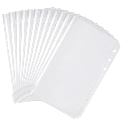 craspire 12 Stück A6 Ordnertaschen Durchsichtige Geldumschläge Durchsichtige Reißverschlussordner Lose Blatttaschen wasserdichte PVC Blattschoner 6 Löcher Für 6 Ring Ordner Fotos Karten Rechnungen von craspire
