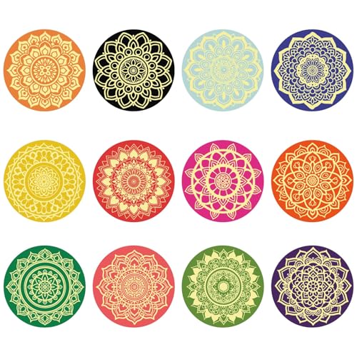 craspire 120 Stück 12 Stile Mandala Aufkleber Aus Goldfolie 2 Zoll Boho Mandalas Bunte Aufkleber Prägepaster Selbstklebendes Rundes Etikett Für Umschläge Geschenkkarten Scrapbook DIY Party Dekoration von craspire