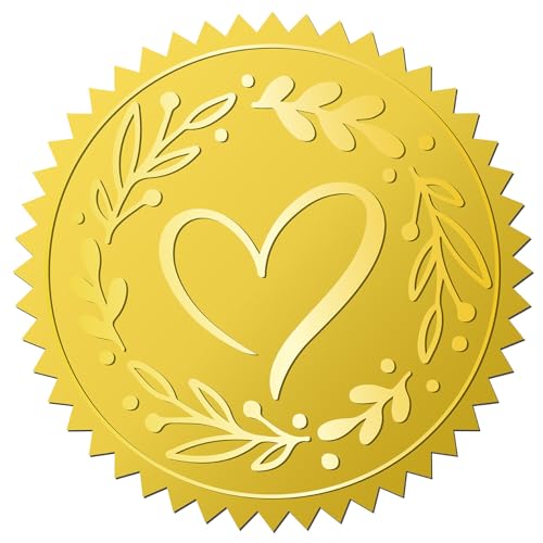 craspire 144 Stück 2,(1) cm Herz-Hochzeitsaufkleber, Goldgeprägte Umschlagsiegel, Aufkleber, Blattgoldfolienaufkleber, Zertifikatssiegel, Selbstklebendes Medaillen-Dekorationsetikett Für Einladungen von craspire