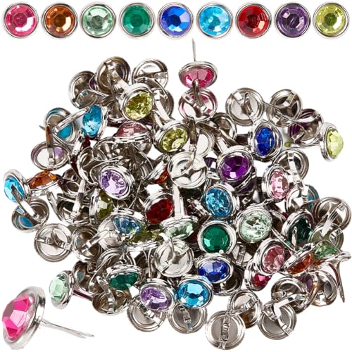 craspire 150 Stück Kristall Metall Eisen Edelsteine 8mm Mini Brad Split Pins Strass Papierverschlüsse Gemischte Farben Für Papierbasteln Kunstprojekte Dekoratives Scrapbooking DIY Foto von craspire
