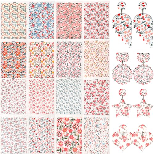 craspire 16 Stil Blumen-Ton-Transferpapier Für Polymer-Ton, Blumen-Transferblätter, Boho-Retro-Wasser-Transferblätter, Schmuckherstellung, Ohrringe, DIY, Polymer-Glasur, Töpferei, Emaille-Werkzeuge von craspire