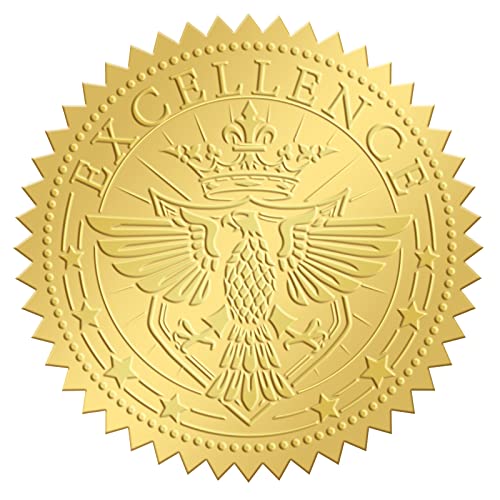 craspire 2,100 cm Goldgeprägte Umschlagsiegel-Aufkleber Excellence (2) Stück Runde Selbstklebende Geprägte Foliensiegel-Aufkleber Umschlagetikett von craspire