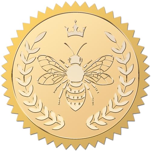 craspire 2" 100 Stück Goldene Siegelaufkleber Für Umschläge In Bienenform Goldene Folie Zertifikatssiegel Selbstklebende Kronenetiketten Runde Geprägte Auszeichnungsaufkleber Gezackter Rand von craspire