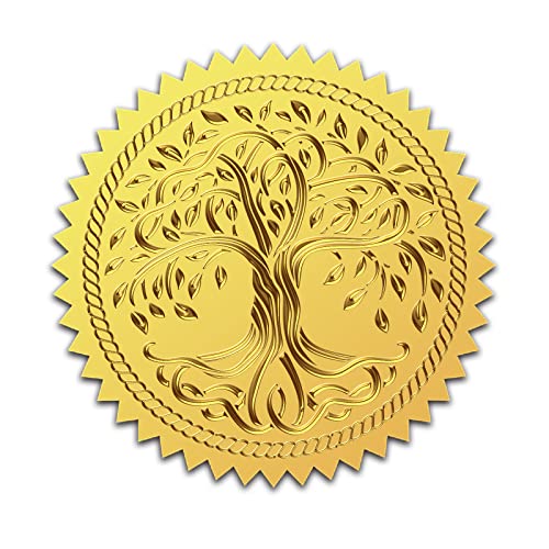 craspire 2" Baum des Lebens Goldfolie Geprägte Aufkleber Zertifikatssiegel Selbstklebende Aufkleber 100 Stück Dekoretiketten Für Abschlussfeier, Hochzeitseinladung, Diplome, Zertifikate, Umschläge von craspire