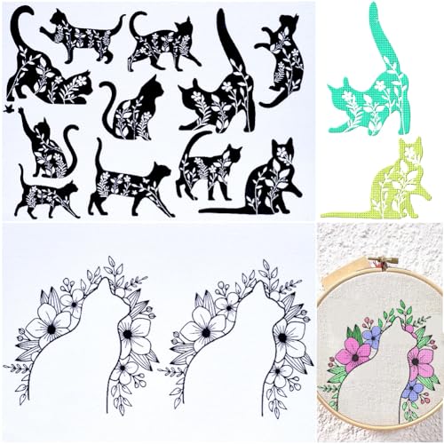 craspire 2 Blatt Schwarze Katzen Und Blumen, Wasserlösliche Stickmuster, Stabilisatoren, Handnähen, Stick and Stitch, A4-Transfers, Stoff, Abwaschbar, Vorgedruckt, Selbstklebend, Für Anfänger craspire 2 Blatt Schwarze Katzen Und Blumen, Wasserlösliche Stickmuster, Stabilisatoren, Handnähen, Stick and Stitch, A4-Transfers, Stoff, Abwaschbar, Vorgedruckt, Selbstklebend, Für Anfänger von craspire