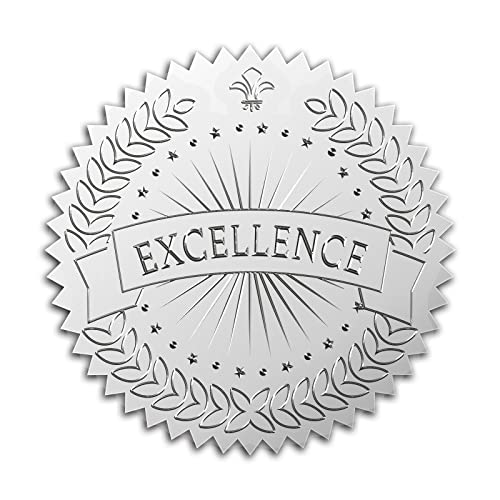 CRASPIRE 2" Goldfolien-Aufkleber Excellence 100 Stück Zertifikatssiegel Silber Geprägt Rund Gold Zertifikatssiegel Aufkleber Für Umschläge Einladungskarte Diplome Auszeichnungen Abschluss von craspire