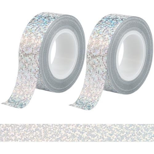 craspire 2 Rolle Silbernes Glitzerklebeband Funkelnde Maskierung 15mm X 5 m Folie Silberne Holografische Scrapbook Verzierung Kunstdruckpapier Klebebänder Für Heimwerker Scrapbooking Journale Planer von craspire