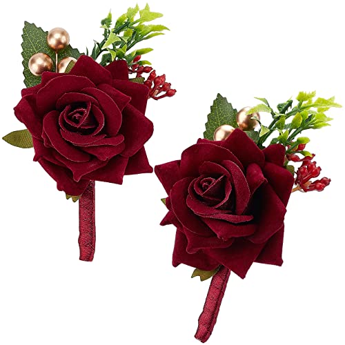 craspire 2 STÜCKE Hochzeit Boutonniere Weinrot Rose Corsage Knopfloch Blume Bräutigam Trauzeuge Trauzeuge Hochzeit Blumen Zubehör Für Bräutigam Trauzeugen Abschlussball von craspire