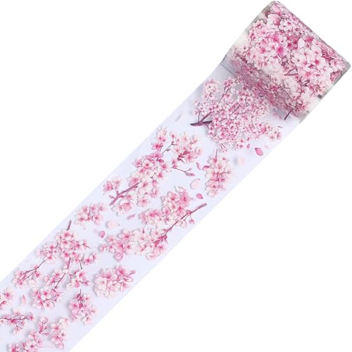 craspire 2.19Ydsx1.96Zoll Rosa Kirschblüten PET Klebeband Aufkleber Washi Transparent Vintage Blume DIY Handbuch Basteln Journal Scrapbooking Collage Blumen Geschenkverpackung Für Heimdekoration von craspire
