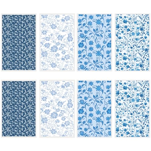 craspire 20 Blatt 4 Stile Ton Transferpapier Blau Weiße Blumen Vintage Retro Porzellan Blumenmuster Polymer Keramik Glas Aufkleber Wasserlöslich Für Töpferei DIY Anhänger Kunsthandwerk Ohrringe von craspire