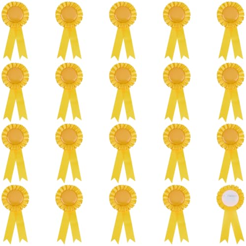 craspire 20 Stück Gelbes Blanko Preisband Anstecknadel Brosche Gewinner Siegesbänder Rosettenband Hauptpreis Für DIY Klassenzimmer Party Zubehör Wettbewerb Sportveranstaltung Schulwettbewerbe Show von craspire