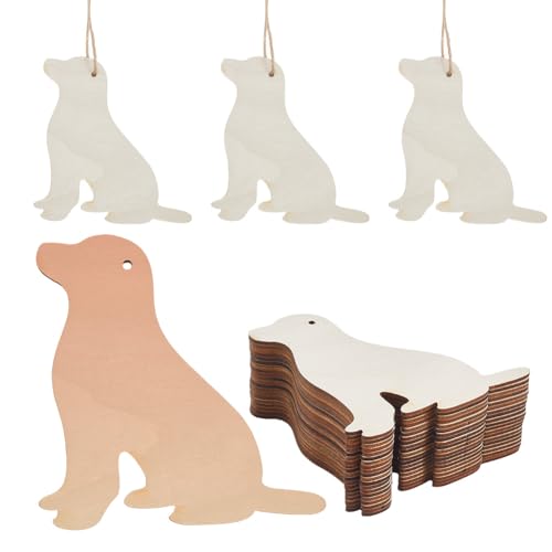 craspire 20 Stück Holz Bastelset Mit Hund Blanke Holzstücke Unbehandelte Holzausschnitt Ornamente Mit Schnur Etiketten Anhänger Kunsthandwerk Für Heimhandwerk Zum Aufhängen Für Hochzeiten Geburtstage von craspire