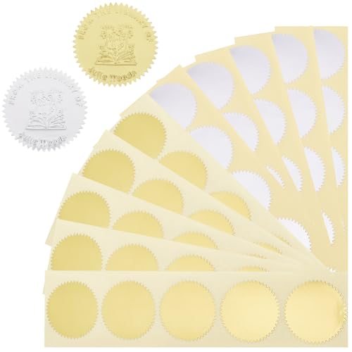 craspire 200 Stück 1.77 Zoll Große Goldene Siegeletiketten Zertifikats Und Auszeichnungssiegelaufkleber 2 Farben Silberne Geprägte Folie Metallisch Selbstklebende Aufkleber Mit Gezacktem Rand von craspire