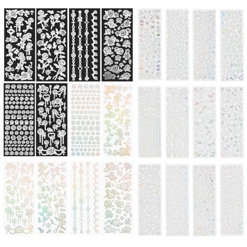 craspire 24 Blatt Holografische Kpop Aufkleber Fotokarten Aufkleberpakete PET Kleine Schneeflocke Wolke Selbstklebende Abziehbilder Dekoration Für Planer Tagebücher Scrapbooking Handyhüllen Kalender von craspire