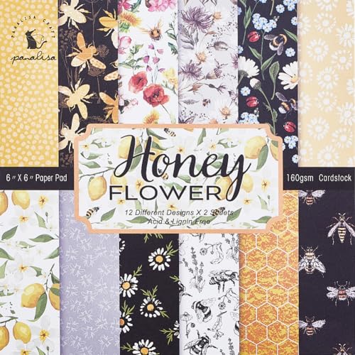 craspire 24 Blatt Scrapbook-Papierblock Mit Bienenwabenmuster, 12 Stile, Einseitiger Karton, Hintergrundrandpapier Für Tagebuch, Dekorative Grußkarten, Bastelbedarf, Kunstalbum, 6 x 6,(6) cm von craspire