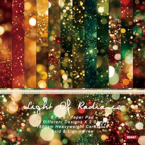 craspire 24 Stück Weihnachts Scrapbook Papierblock 6 x 6 Zoll Bunter Hintergrund Lichtglanz Journal Grußkarte Dekorativer Karton Blätter Für Alben Scrapbooking Journalkarten DIY Dekoration von craspire