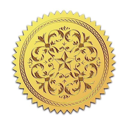 craspire 25 Stück Goldfolien-Geprägte Aufkleber, Krone, 2,(1) cm, Sternmuster, Selbstklebend, Zertifikatssiegel, Medaillen-Dekorationsaufkleber Für Abschlussfeier, Firmennotar, Siegel, Umschläge von craspire