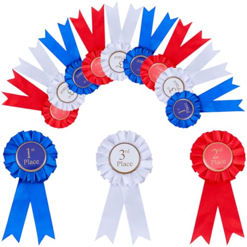 craspire 3 Farben Auszeichnungsband Knopf Anstecknadel Brosche Siegesbänder Blau Rot Weiß 1. 2. 3. Platz Medaillen Rosettenband Hauptpreis Für Klassenzimmer Partyzubehör Wettbewerb Sportveranstaltung von craspire