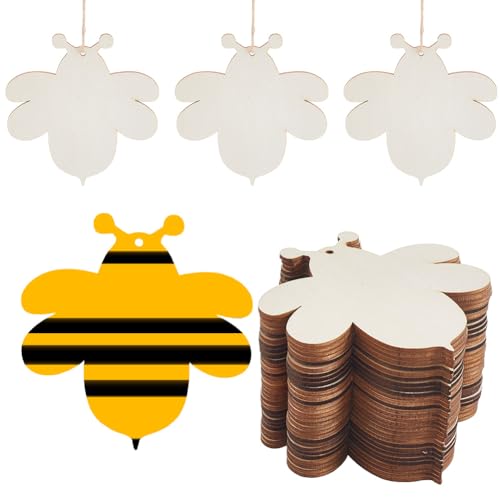 craspire 30 Stück Holz Bastelset Bienen Blanke Holzstücke Unbehandelte Holzausschnitt Ornamente Mit Schnur Etiketten Anhänger Kunsthandwerk Für Heimhandwerk Hängedekoration Für Hochzeiten Geburtstage von craspire
