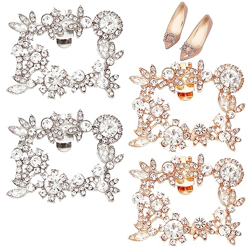 craspire 4 Stück 2 Farben Strass-Schuhclips, Silberfarbene Und Goldene Legierung, Kristall-Schuhdekoration, Charms, Blumenmuster, Rechteckig, Abnehmbare Schuhschnalle Für Hochzeit, Party craspire 4 Stück 2 Farben Strass-Schuhclips, Silberfarbene Und Goldene Legierung, Kristall-Schuhdekoration, Charms, Blumenmuster, Rechteckig, Abnehmbare Schuhschnalle Für Hochzeit, Party von craspire