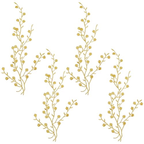 craspire 4 Stück Goldene Blumenblüten Stickerei Applikation Mit Pflaumenranken Aufnäher Zum Aufnähen Ethnischer Stil Metallische Blumenspitzen Verzierungen Für Hochzeitskleid Reparatur DIY Dekoration von craspire