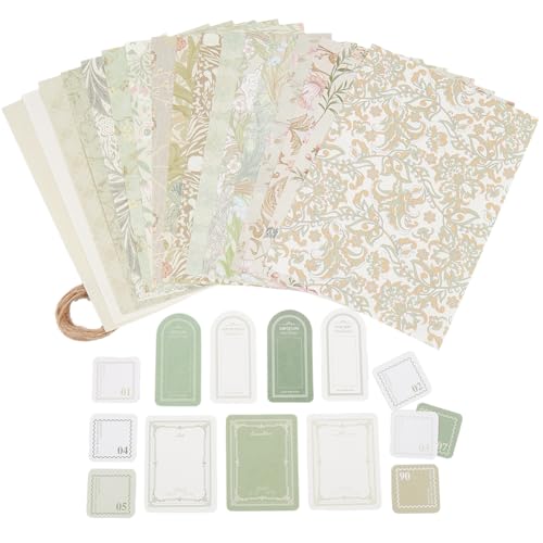craspire 40 Stück Vintage Blumen Scrapbook Papier - Blumenmusterpapier, Grünes Origami Papier im Rustikalen Stil, Einseitig Gefärbtes Gemustertes Dekoratives Bastelpapier für die Kartengestaltung von craspire
