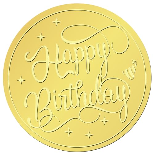 craspire 408 Stück 2 Zoll Gold Geprägte Umschlagsiegelaufkleber „Happy Birthday“, Goldfolienaufkleber, Zertifikatssiegel, Selbstklebende Aufkleber, Medaillendekorationsetikett Für von craspire