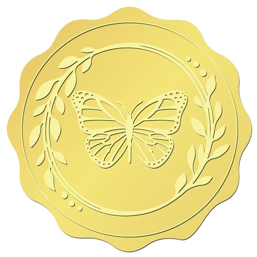 craspire 408 Stück 2 Zoll Schmetterling Gold Geprägte Umschlagsiegel Aufkleber Girlande Goldfolienaufkleber Zertifikatssiegel Selbstklebende Aufkleber Medaillendekorationsetikett Für von craspire