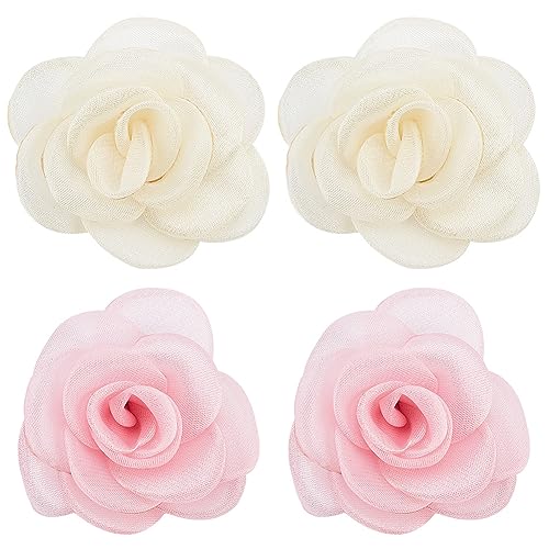 craspire 4PCS Rose Blume Clips Stoff Rose Blume rosa weiß Organza Rose Schuh Clips Hochzeit Braut Accessoire für Schmuck Schuhe Kleidung Taschen Hüte Dekor von craspire