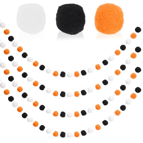 craspire 4Pcs Filz Ball Girlande Misscrafts 7 Füße 25 Bälle Thanksgiving Orange Pom Pom Girlande Home Room Hängende Dekoration Wolle Filz Ball Halloween Baum Girlande für Halloween Home Party von craspire