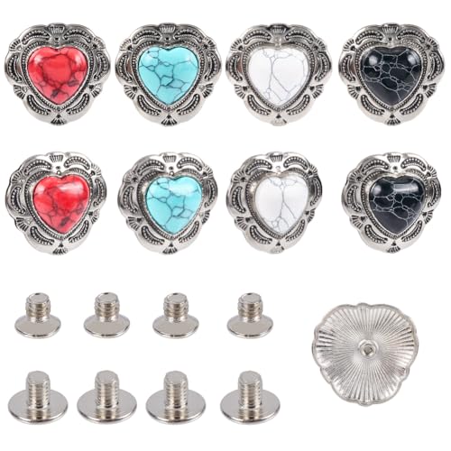 craspire 8 Satz/Box Türkisfarbener Schnallenknopf Silberner Herz Metall Schraubknopf Nieten Vintage Western Stil Dekorativ Antik Für DIY Lederhandwerk Gürtel Handtasche Jacke Schuhe Kleidung craspire 8 Satz/Box Türkisfarbener Schnallenknopf Silberner Herz Metall Schraubknopf Nieten Vintage Western Stil Dekorativ Antik Für DIY Lederhandwerk Gürtel Handtasche Jacke Schuhe Kleidung von craspire