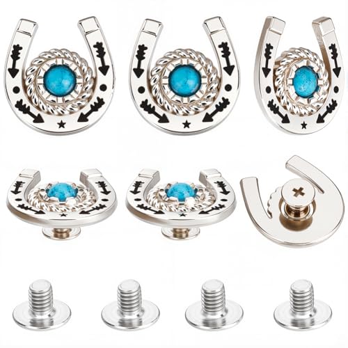 craspire 8 Sets/Box Hufeisenknöpfe Mit Schraubverschluss Blau Western Cowboy Stil Dekorative Lederschnallen 19mm Türkisfarbener Edelstein Metall Vintage Retro Gussnieten Nieten Für Heimwerkerstoffe von craspire