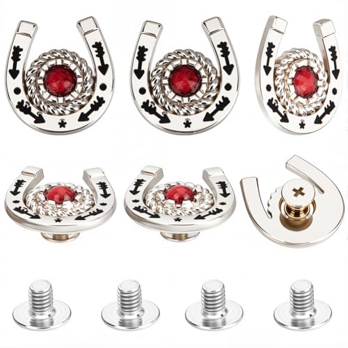 craspire 8 Sets/Box Hufeisenknöpfe Mit Schraubverschluss Rot Western Cowboy Stil Dekorative Lederschnallen 19mm Türkisfarbener Edelstein Metall Vintage Retro Gussnieten Nieten Für Heimwerkerstoffe von craspire