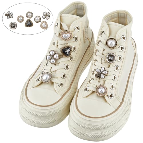 craspire 8 Stück 8 Stile Perlen Schnürsenkel Anhänger Schuhperlen Anhänger Metall Eisen Harz Glas Kunststoff Glitzernde Herz Blume Runde Quadratische Dreiecke Schnürsenkel Schmuck Clip Dekoration von craspire
