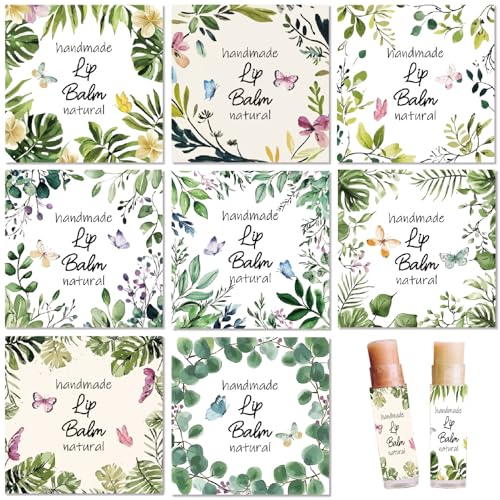 craspire 80 Stück 8 Stile Lippenbalsam Aufkleber Lipgloss Etiketten Papier Selbstklebend Wasserdicht Grüne Pflanzen Blumenblätter Schmetterlinge Etikettenaufkleber Für DIY Kosmetik Lippenstift von craspire