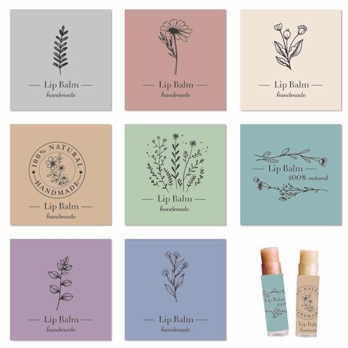 craspire 80 Stück 8 Stile Lippenbalsam Aufkleber Pflanzen Einfarbig Selbstklebende Hausgemachte Lippenbalsam Etiketten Vintage Quadratische DIY Etikettenaufkleber Für Lippenbalsambehälter Kosmetik von craspire