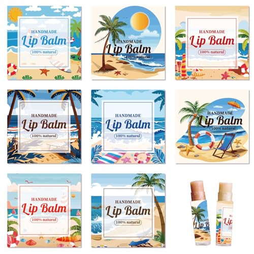 craspire 80 Stück 8 Stile Lippenbalsam Aufkleber Zum Umwickeln Sommer Meer Strand Sonne Kokosnussbaum Muster Wasserfest Lippenbalsam Etiketten Aufkleber Für Lippenbalsam Tuben Behälter Kosmetik von craspire