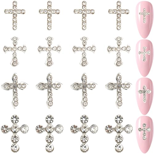 craspire 80 Stück Kreuz-Nagel-Charms 3D Y2K 4 Stile Luxus-Nagel-Edelstein-Set Metalllegierung Strass Flach Gothic Vintage Punk Nieten Dekor Für Frauen Nagelkunst Handwerk DIY Schmuck von craspire