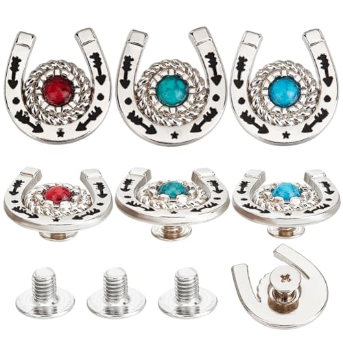 craspire 9 Stück 3 Farben Hufeisen Schraubknöpfe Conchos Im Western Cowboy Stil Dekorative Lederschnallen 19mm Türkisfarbener Edelstein Metall Vintage Retro Gussnieten Nieten Für Heimwerkerstoffe von craspire