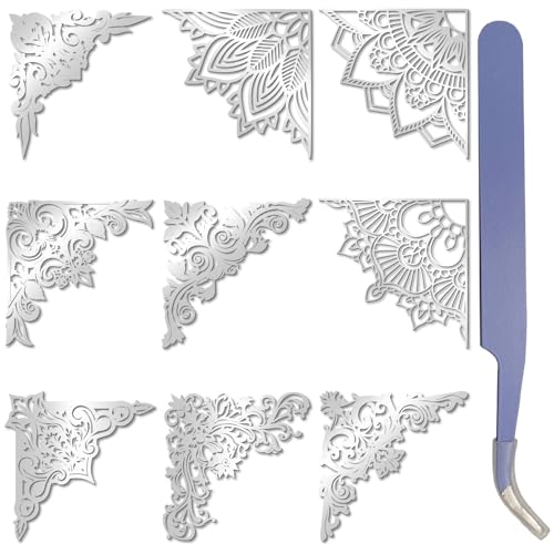craspire 9 Stück 9 Stile Aufkleber Mit Blumenmuster Scrapbook Randaufkleber Silberfarbenes Metall Wasserdicht Selbstklebend Vintage Rand Gemusterte Eckaufkleber Mit Pinzette Für DIY Harzbasteleien craspire 9 Stück 9 Stile Aufkleber Mit Blumenmuster Scrapbook Randaufkleber Silberfarbenes Metall Wasserdicht Selbstklebend Vintage Rand Gemusterte Eckaufkleber Mit Pinzette Für DIY Harzbasteleien von craspire