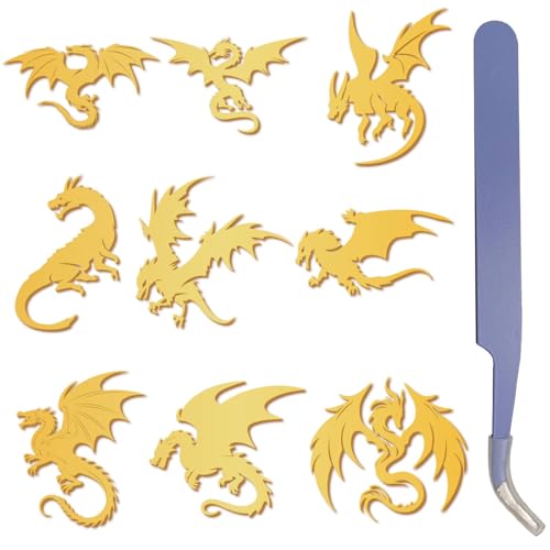 craspire 9 Stück Fliegender Drache Goldene Metallaufkleber 1,5 x 1,5 Zoll Mit Pinzette Vintage Drache Wasserfest Selbstklebend Nickel Dekorationsaufkleber Abziehbilder Für Sammelalben Harzbasteleien von craspire